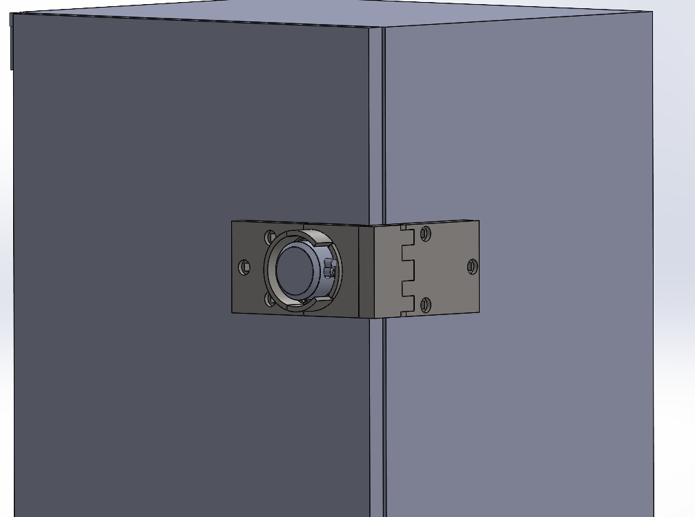 Corner Strap CAD assembly mounted on enclosure